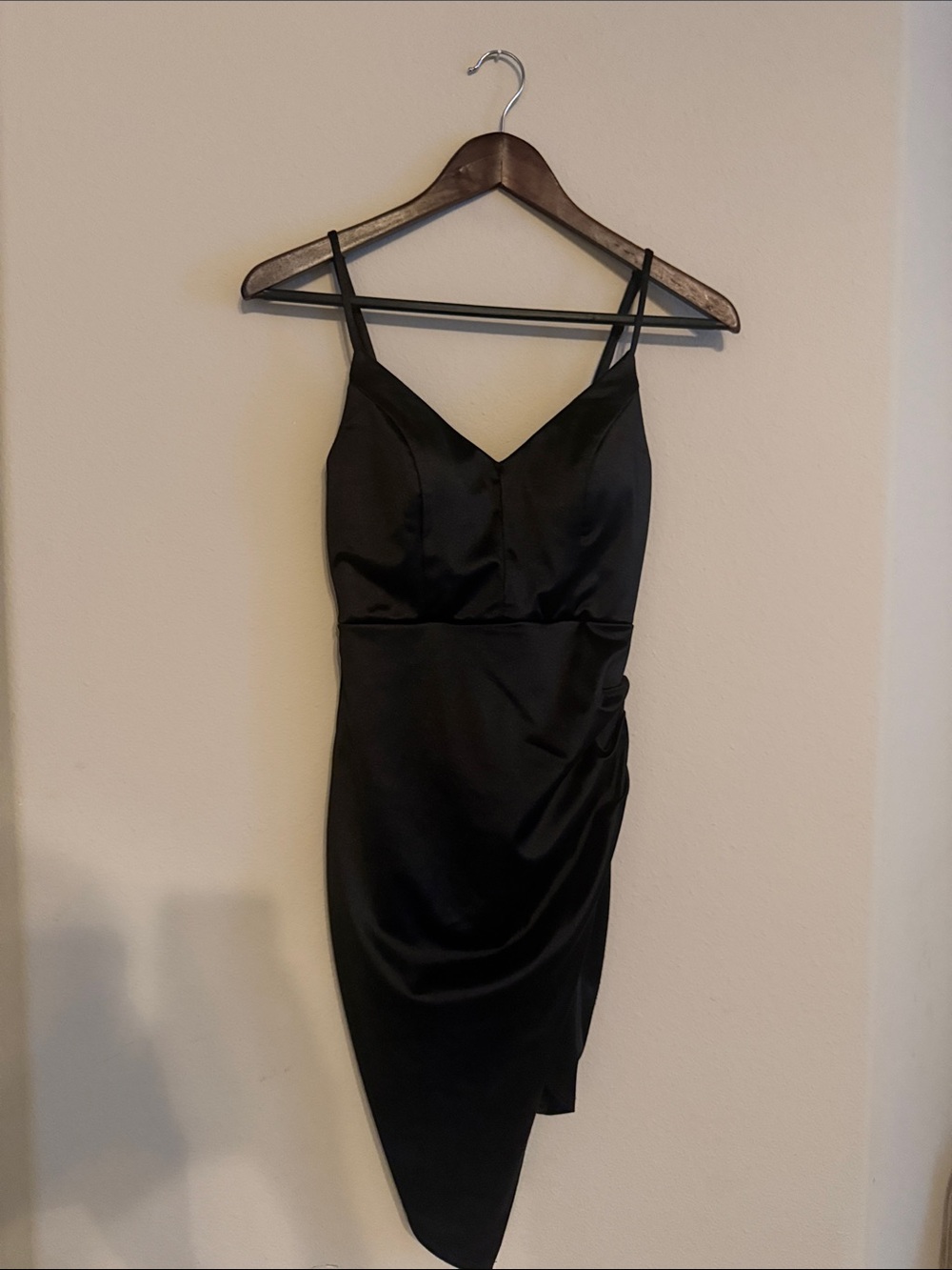Honey and Rosie Black Satin Asymmetric Mini Dress